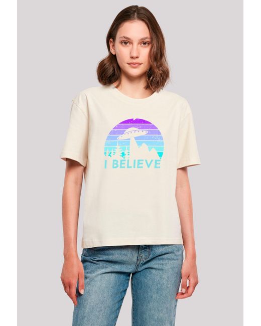 F4NT4STIC White Shirt I BELIEVE UFO Alien Raumschiff Retro Premium Qualität
