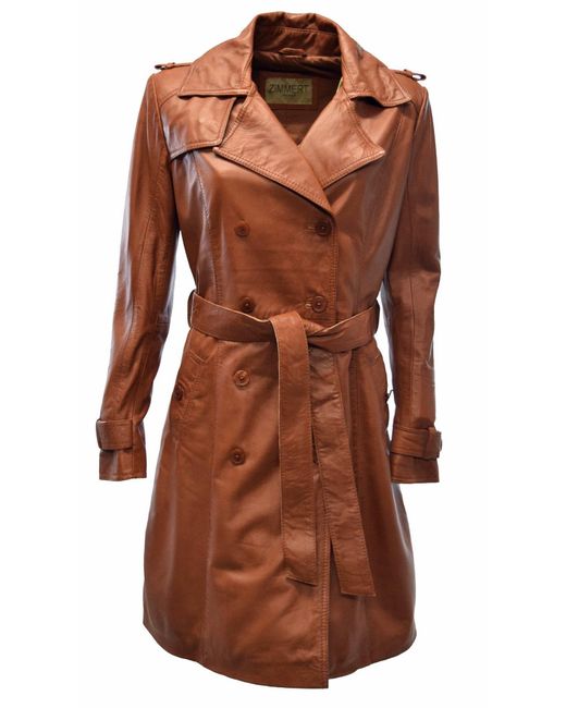 Zimmert Leather Brown Ledermantel Tilly washed Lammnappa, Cognac Braun, Mocca, Schwarz Trenchcoat