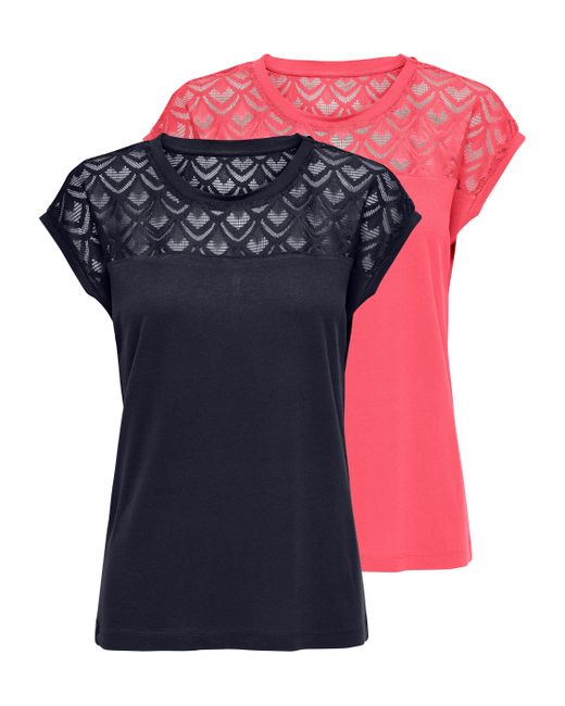 ONLY Blue Kurzarmshirt ONLNICOLE LIFE /S MIX TOP CS JRS (Packung, 2-tlg., 2er-Pack)