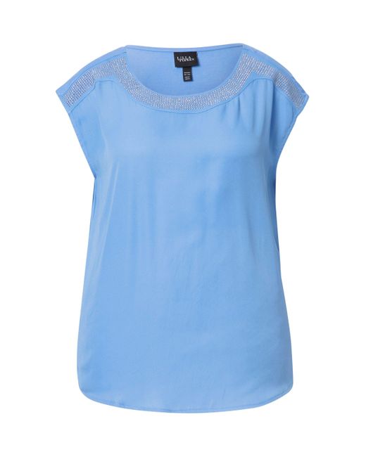 Ulla Popken Blue T- Shirt Ziersteine Rundhals ärmellos Materialmix