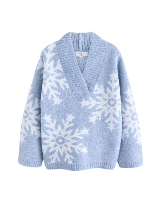 Next Blue Rundhalspullover Weihnachtspullover – Kurzgröße (1-tlg)