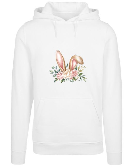 F4NT4STIC White Kapuzenpullover Blumen Osterhasen Ohren Dekor Premium Qualität