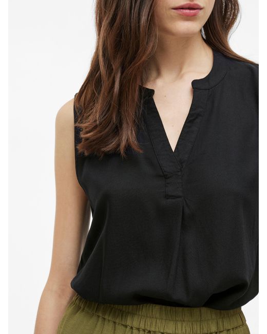 Vila Black Blusenshirt Ärmellose mit -Ausschnitt und Kragen VIROSA V-NECK S/L TOP