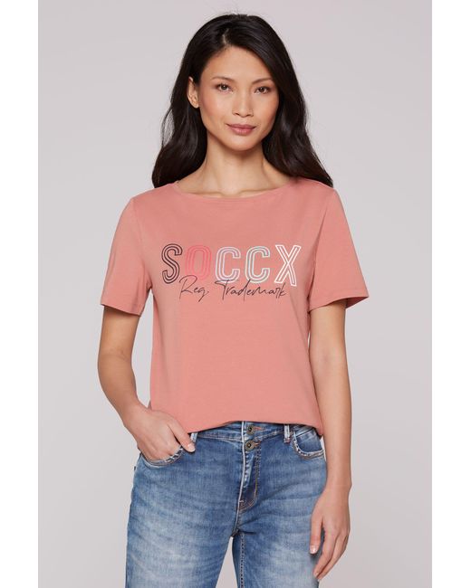 SOCCX Red Rundhalsshirt mit U-Boot-Ausschnitt