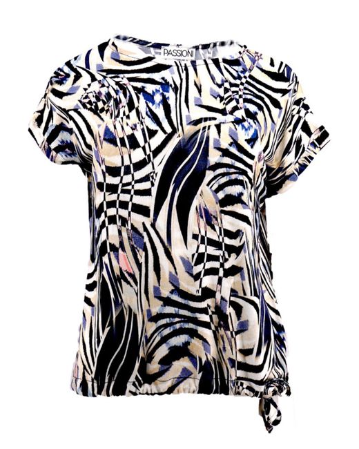 Passioni White Elegantes T-Shirt mit einem Zebra-Blätter-Print in Beige Rundhals
