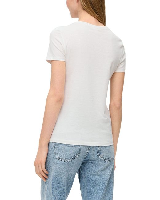 QS White Kurzarmshirt Baumwollshirt mit Frontprint