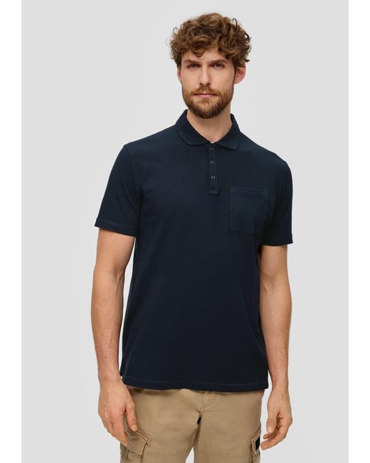 S.oliver Kurzarmshirt Poloshirt mit Brusttasche Blende, Label-Patch in Blue für Herren