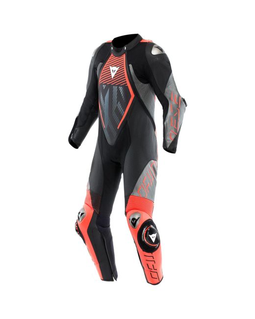DAINESE Motorradkombi Audax D-Zip 1 tlg. Perf. Lederkombi schwarz / rot / antrazit in Black für Herren