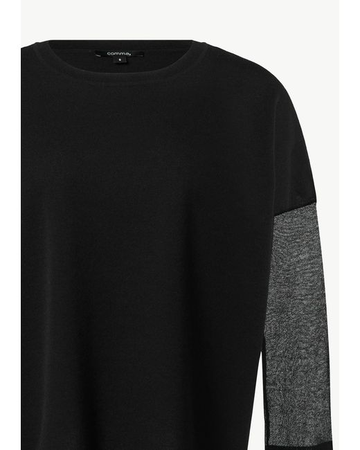 Comma, Black Langarmshirt Leichter Strickpullover im Relaxed Fit mit transparenten Ärmeln