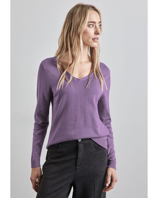 Street One Purple Strickpullover mit V-Ausschnitt