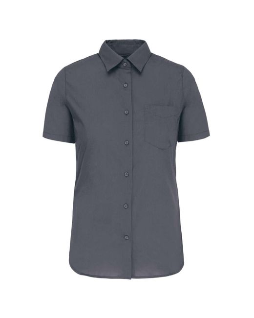 Kariban Gray Hemdbluse Bluse Kurzarm T- Rundhals Top Oberteil Shirt Tunika