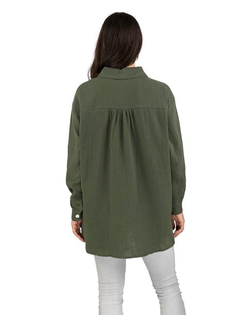 DENIMFY Green Hemdbluse Bluse DFMathilda Oversized Fit Basic Musselin Hemd aus 100% Baumwolle