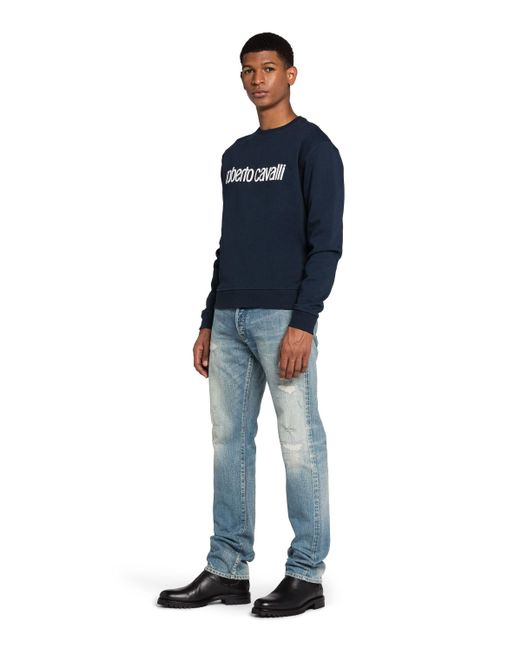 Roberto Cavalli Sweatshirt Kurz geschnittener Logo Pullover in Blue für Herren