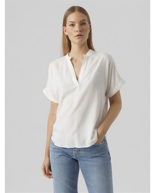 Vero Moda White Blusenshirt Top Casual Splitneck Bluse 7464 in Weiß