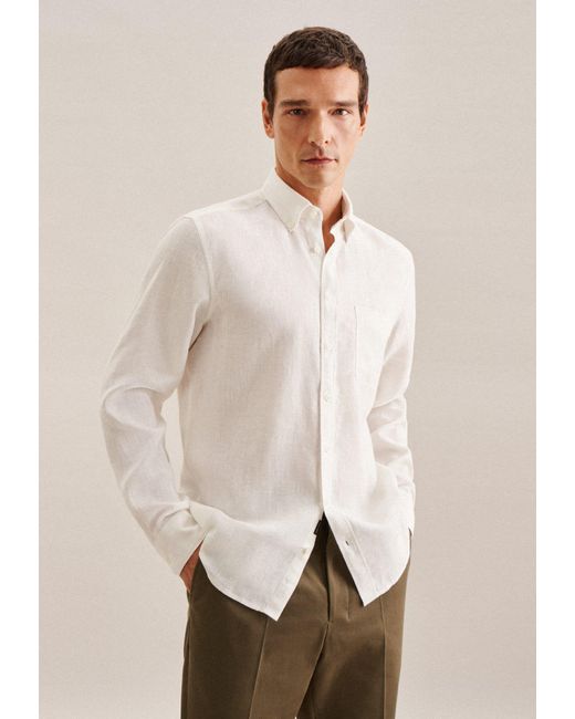 Seidensticker Businesshemd Schwarze Rose Regular Langarm Button-Down-Kragen Uni in Natural für Herren