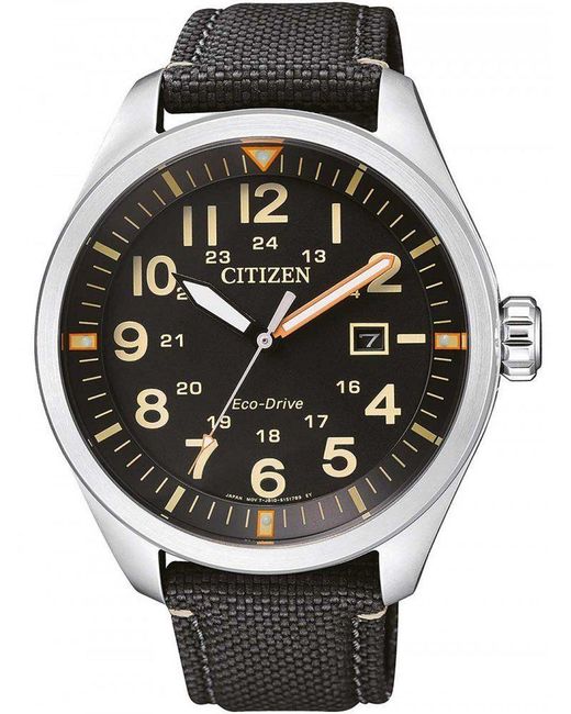 Citizen Solaruhr, Analog Quarz Uhr mit Nylon Armband AW5000-24E in Black für Herren