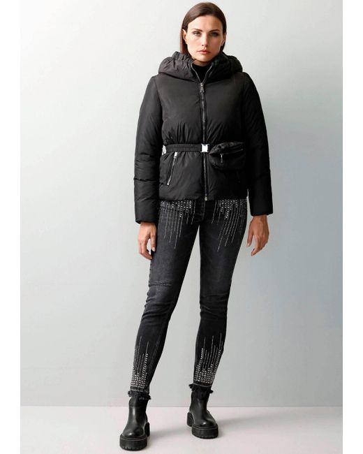 Alba Moda Black Steppjacke mit abnehmbarer Bauchtasche
