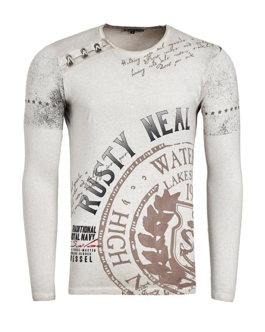 Rusty Neal Langarmshirt mit Oil-Washed-Print in White für Herren