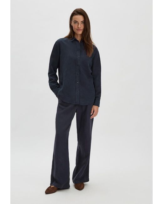HESSNATUR Blue Klassische Bluse Relaxed weichem aus TM Lyocell mit Leinen (1-tlg)