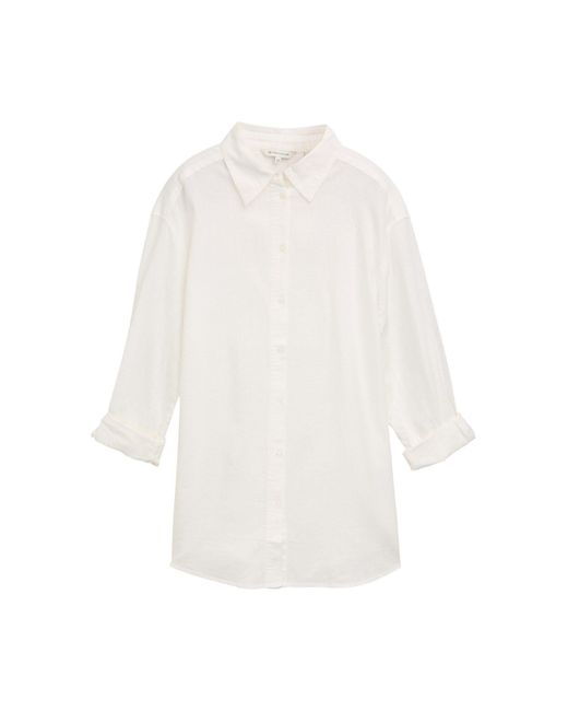 Tom Tailor White Langarmbluse Oversize Bluse mit Leinenanteil