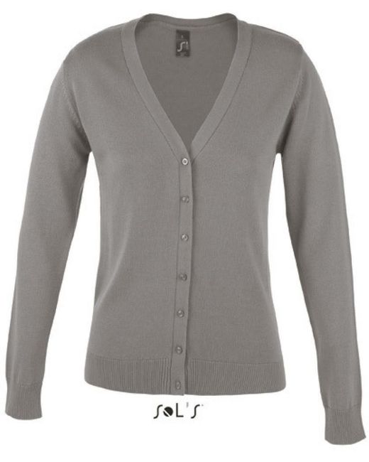 Sol's Gray Golden Women V-Neck Knitted Cardigan