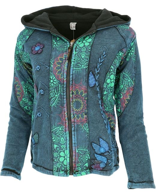 Guru-Shop Green Langjacke Goa Patchwork Jacke, bestickte Boho.. alternative Bekleidung