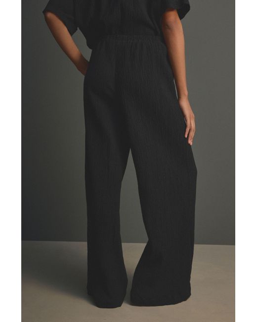 Next Black Palazzohose Strukturierte Hose mit weitem Bein und Leinen (1-tlg)