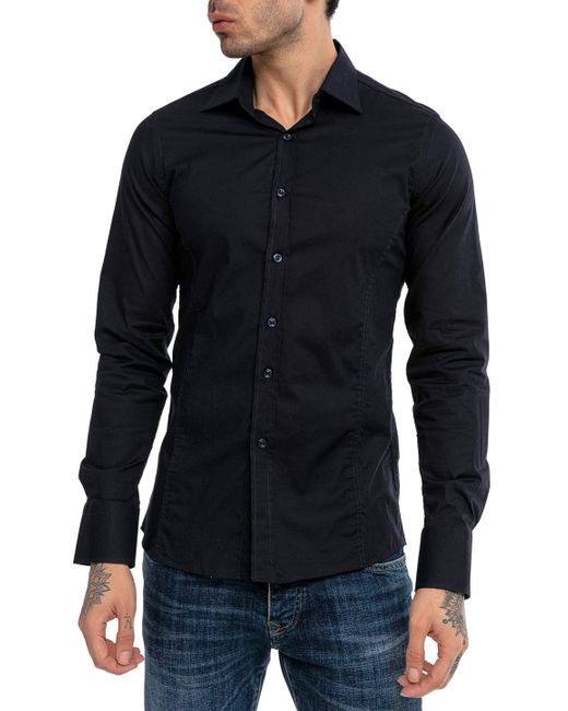 Redbridge Langarmhemd in Slim Fit – Kentkragen, Unifarben, Eleganter & Zeitloser Look in Blue für Herren