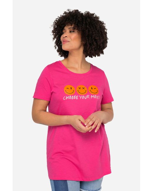 Angel of Style Pink Rundhalsshirt T-Shirt Smiley Druck Rundhals Halbarm