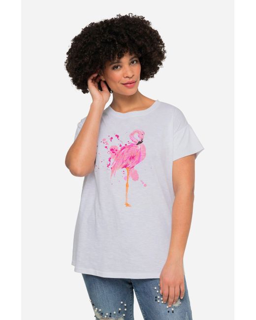 Angel of Style White Rundhalsshirt T-Shirt Flamingo Rundhals Halbarm