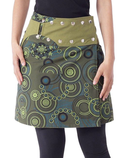 PUREWONDER Green Wickelrock Rock mit Muster und Tasche sk195 Baumwolle Einheitsgröße