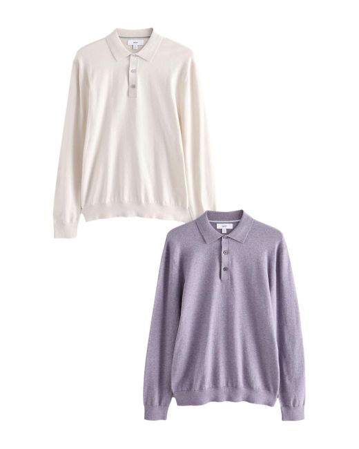 Next Langarm-Poloshirt Langärmelige Poloshirts aus Strick, 2er-Pack (2-tlg) in Purple für Herren