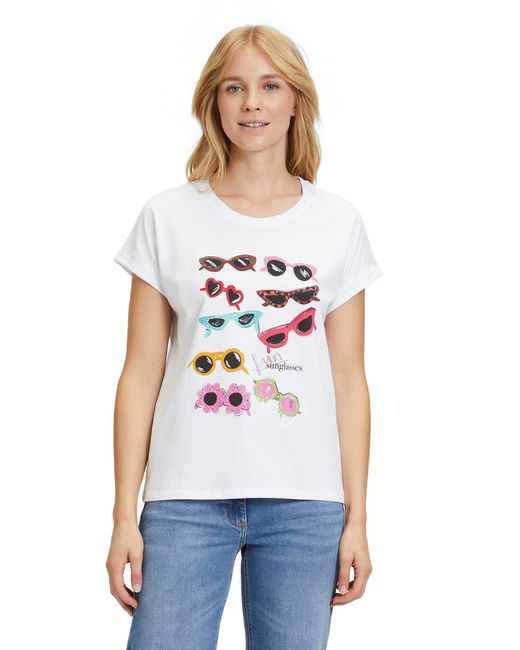 Betty Barclay White T-Shirt mit Tunnelzug (1-tlg) Glitzersteine