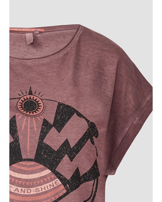 QS Purple Kurzarmshirt Gewaschenes T-Shirt mit Frontprint