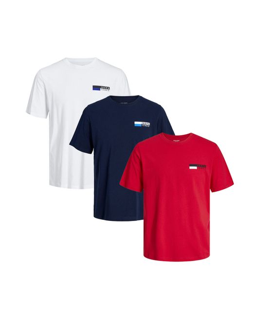 Jack & Jones 3er Pack Corp (Spar-Set, 3-tlg) T-Shirt - Baumwolle - Atmungsaktiv in Red für Herren