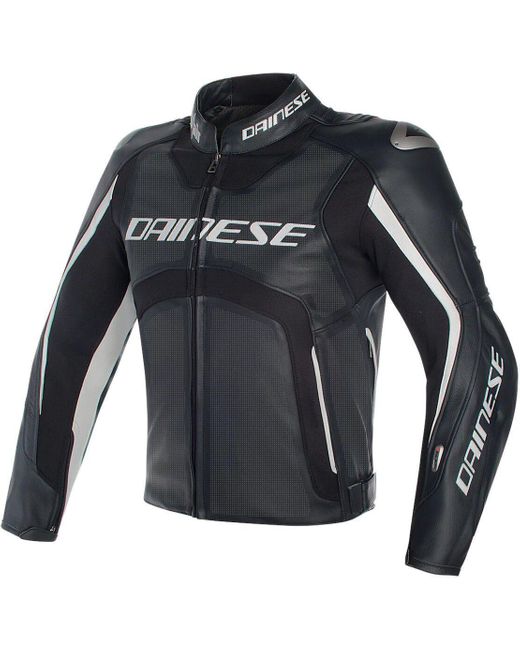 DAINESE Motorradjacke Misano D-Air Airbag Perforierte Motorrad Lederjacke reflektierende in Black für Herren