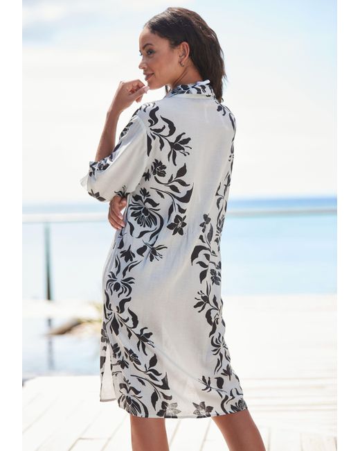 Lascana White Longbluse aus weicher Webware mit Leinenanteil, sommerliches Blusenkleid