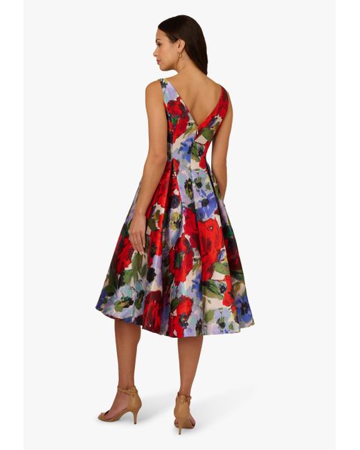 Adrianna Papell Red Abendkleid Floral Mikado Midi Dress Brunch, Abend, Anlass, Cocktail