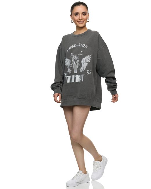 Worldclassca Gray Oversized Sweatshirt Langarm Pullover PRINT