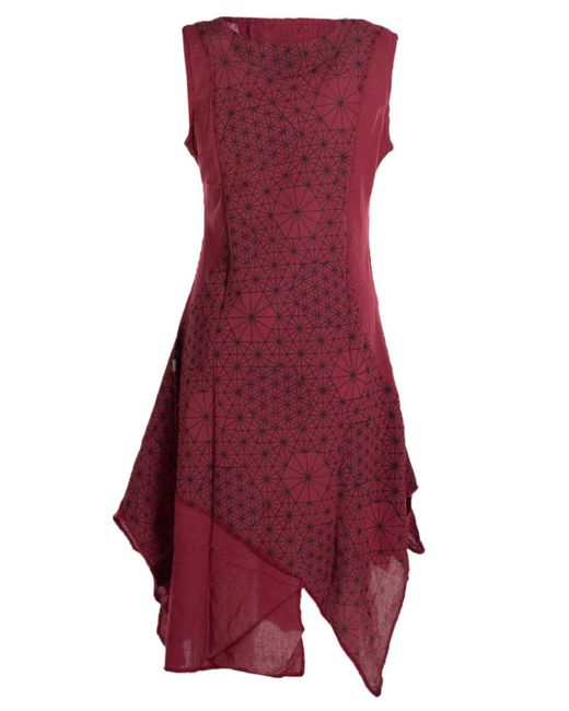 Vishes Red Midikleid knielanges Kleid Baumwolle Geometrisch Lagenlook Armlos Alternative Bekleidung