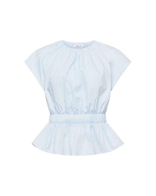 Esprit Blue Kurzarmbluse Popeline-Bluse mit Schößchen