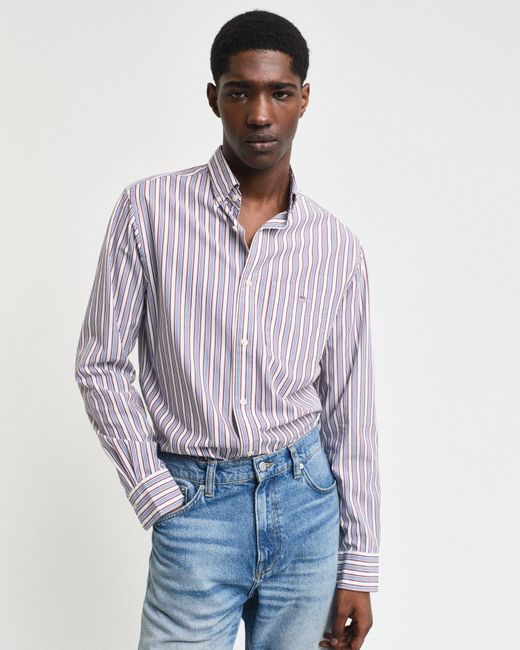 Gant Langarmhemd REG POPLIN STRIPE SHIRT Regular Fit Popeline Hemd mit Streifen in Blue für Herren