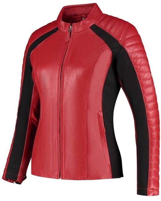 Rusty Stitches Red Motorradjacke Donna Motorrad Lederjacke herausnehmbares Innenfutter