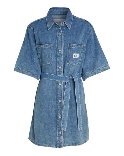 Calvin Klein Jeanskleid BOXY BELTED SHIRT DRESS mit Logopatch in Blau |  Lyst DE