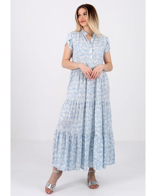 YC Fashion & Style Blue Sommerkleid Boho-Maxikleid aus Reiner Viskose – Sommerliche Eleganz mit Volant