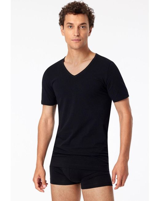 Schiesser T-Shirt (2-tlg) V-Ausschnitt, kurzarm, im 2er Pack in Black für Herren