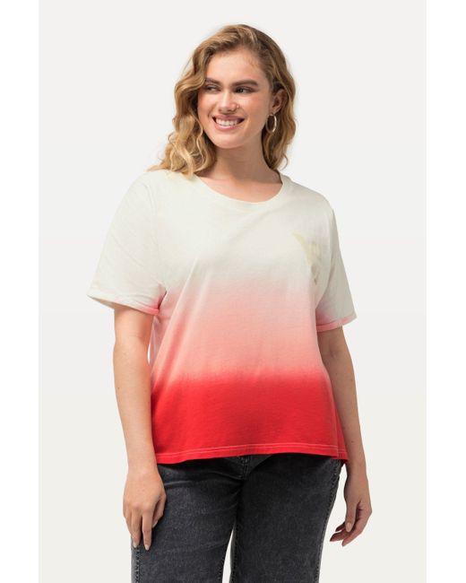 Ulla Popken Red Rundhalsshirt T-Shirt Bubble-Jersey Batikstreifen Rundhals
