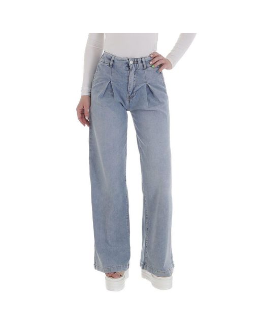 Ital-Design Blue Weite Hoch taillierte weit geschnittene Denim-Hose