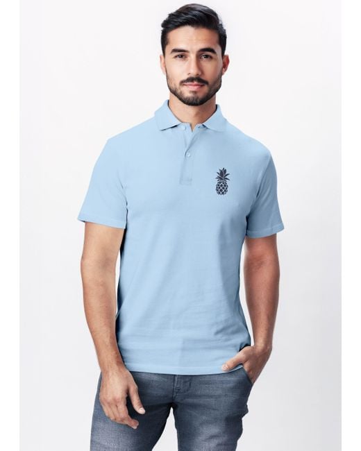 Neverless Poloshirt Ananas – Kurzarm Polohemd aus Baumwolle – mit Print in Blue für Herren