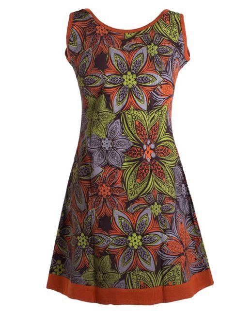 Vishes Red Minikleid Mini-Kleid Baumwolle Blumen-Muster A-Linie Rundhalsausschnitt Alternative Bekleidung